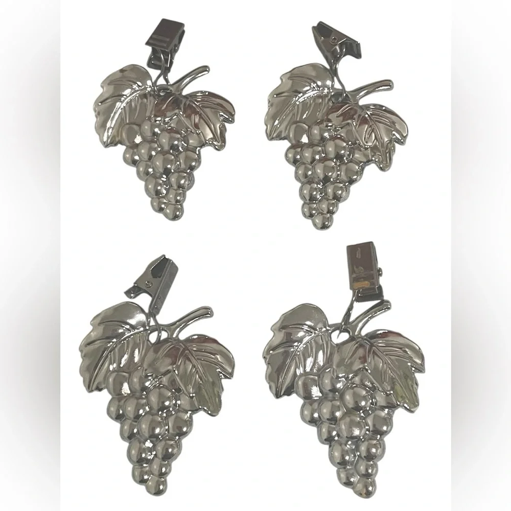 Metal Tablecloth Weights Grapes Fruit Solid Heavy Silver Color Set of 4